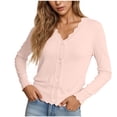 thumbnail image 3 of Womens Long Sleeve Knit Cardigans Lightweight Button Up Cardigan Sweater Fall Casual V-Neck Thin Jacket Pink, L, 3 of 7