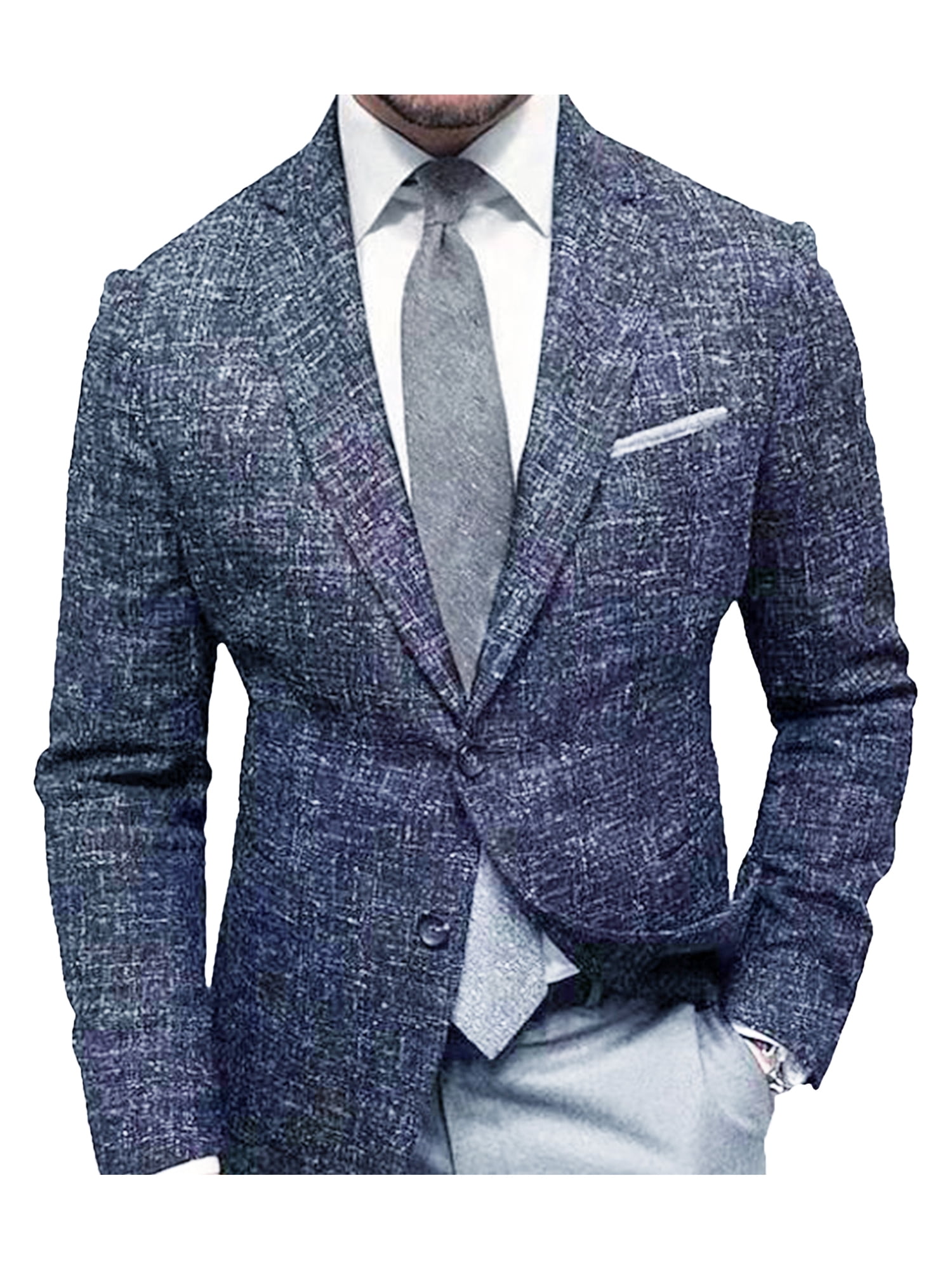 Faithtur Men's Blazer Plaid/Plain Color Lapel Long Sleeve Button Suit Coat