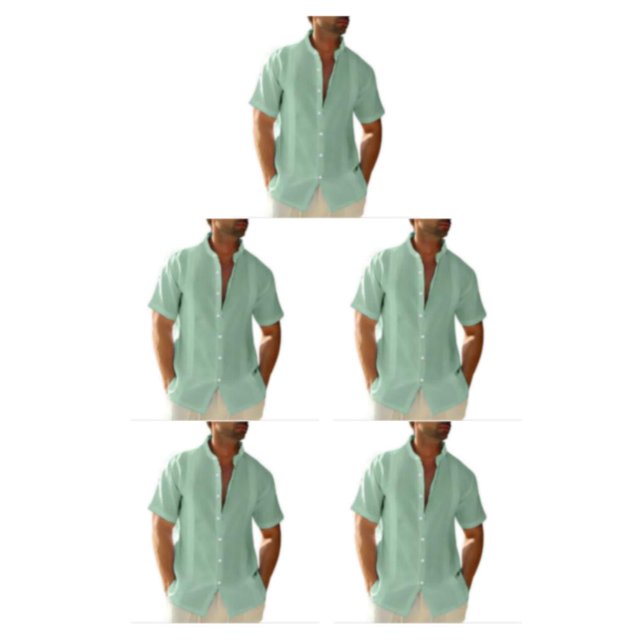 pitrice Men Shirt Casual Short Sleeve Breathable Replacement Button Down Solid Color Fashionable Home Dating Shirts Top Green M 5Set
