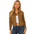 thumbnail image 1 of INSPIRE CHIC Veste de Moto Courte pour Femmes à Col Pointu, Boutonnée, avec Poches, 1 of 6