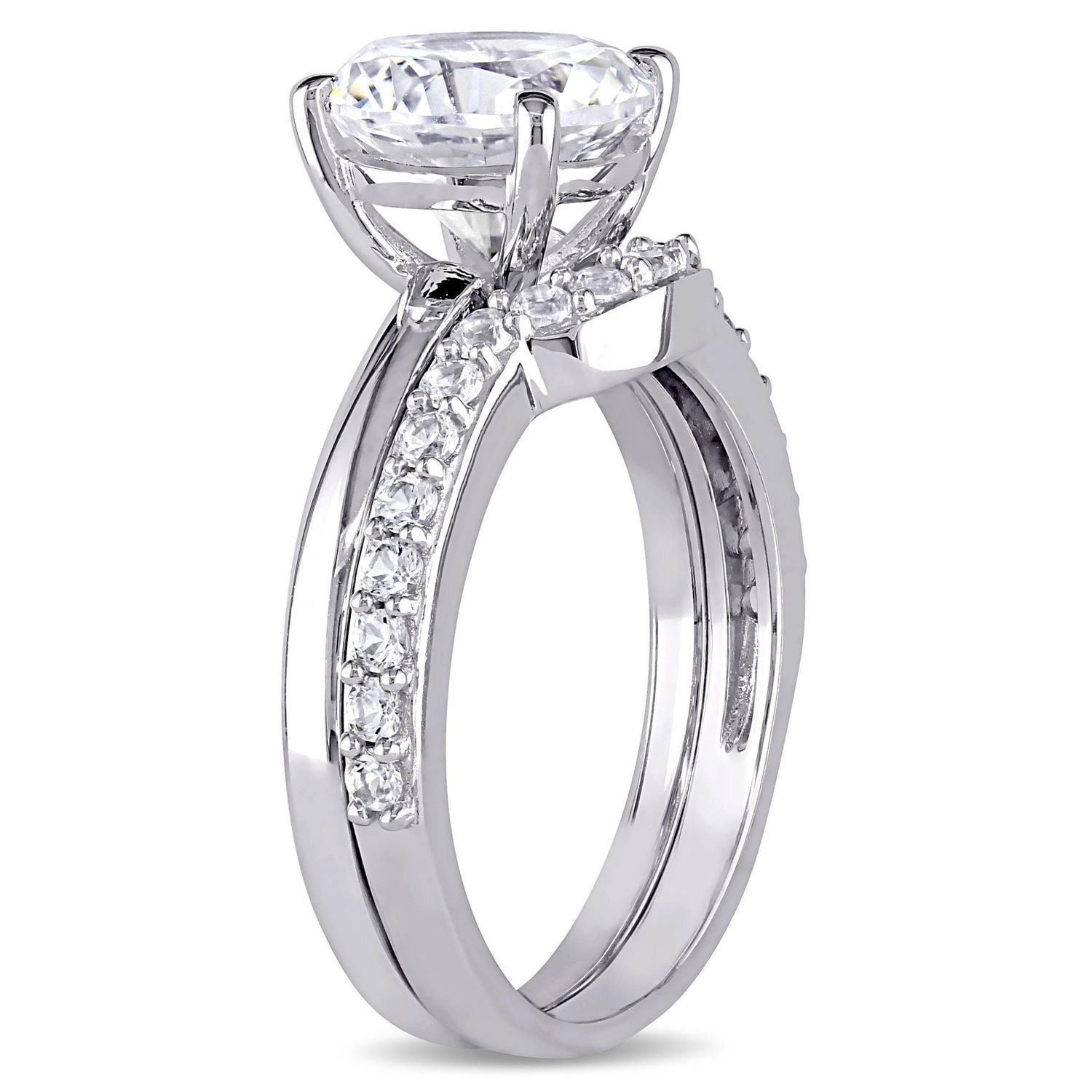 Ensemble nuptial Miabella avec saphirs blancs synthétiques 2,80 CT PBT en or blanc 10K