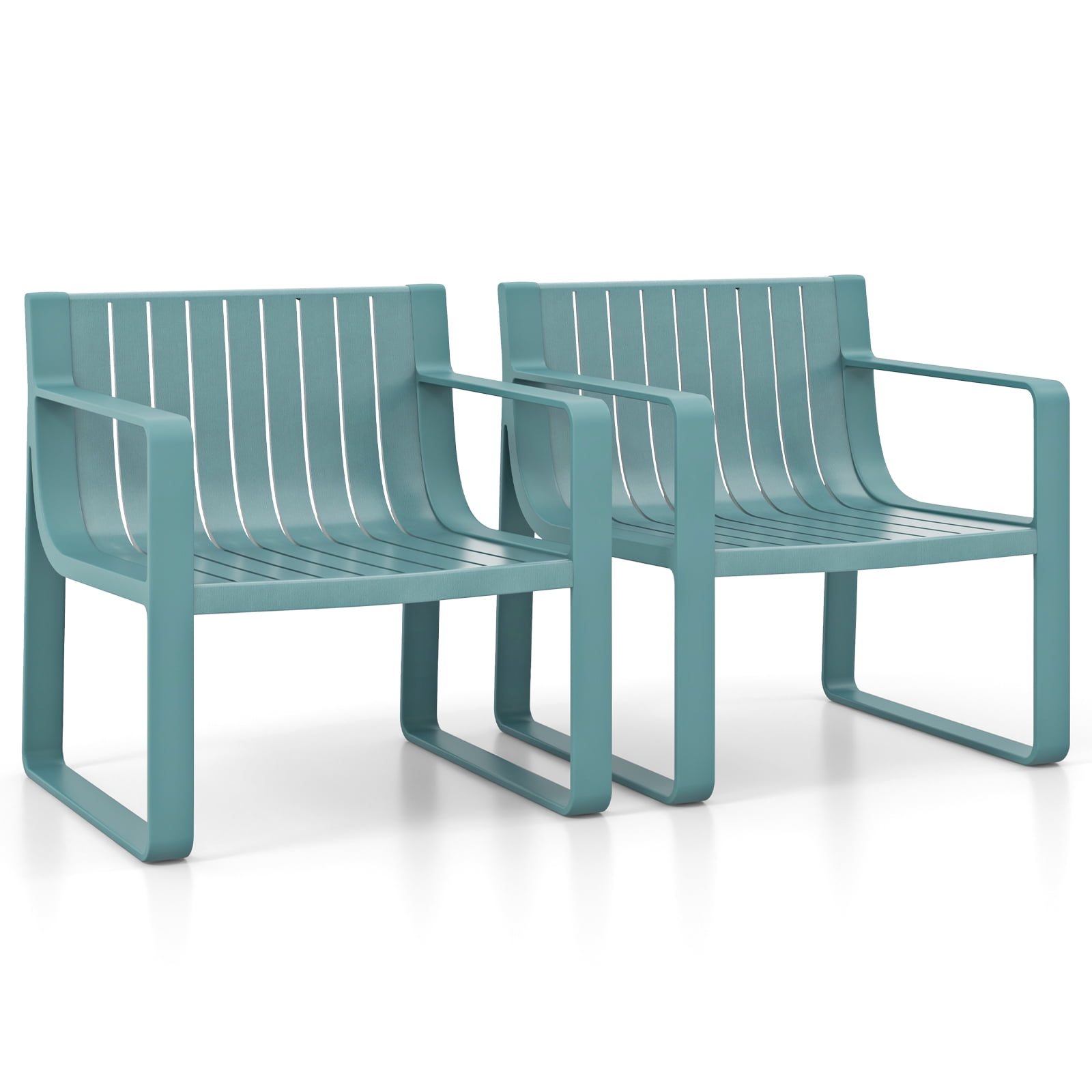Costway Ensemble de 2 Chaises de Patio Fauteuils d'Extérieur en Plastique Résistants aux Intempéries Bleu
