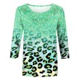 thumbnail image 5 of Pompotops T-shirt Ample à Imprimé Léopard pour Femme, Manches 3/4, Col Rond, Haut Décontracté, Liquidation, 5 of 5