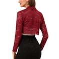 thumbnail image 4 of Kmbangi Floral Lace Cardigan+ See-through Scalloped Long Sleeve Crop Tops, 4 of 5