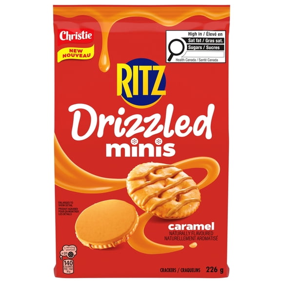 RITZ Drizzled Minis Caramel Crackers, Sweet & Salty Snack, Bag Format