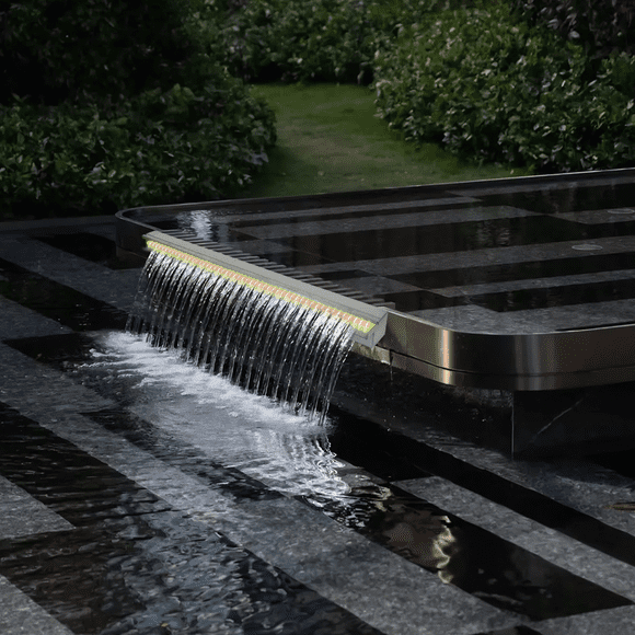 Remote-Controlled Pool Fountain – Rectangular LED Spillway – Stainless Steel – Outdoor Garden & Indoor Pools – Above Ground