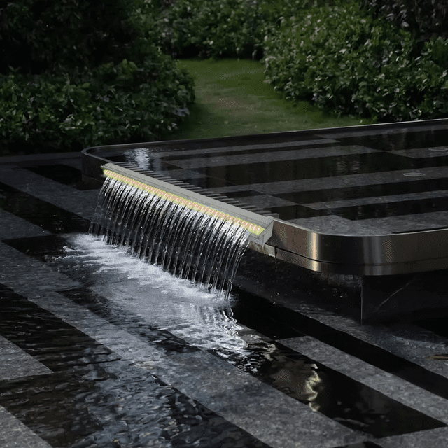 Stainless Steel Pool Fountain – 48" LED Waterfall Spillway – Rectangular Remote-Controlled – Outdoor Garden & Indoor Pools – Above Ground Use
