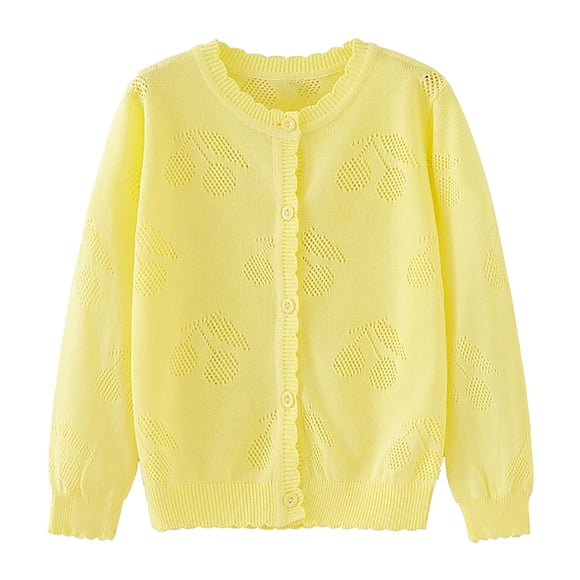 Bwiyojiz Fashion Sizes 90-140 Cardigan Knitting Cotton Toddler Kids Baby Girls Cute Color Long Sleeved Thin Style Button Coat, 5 Years, Home Gifts, Yellow