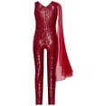 thumbnail image 3 of Kaerm Combinaison Short à Paillettes pour Fillette Sans Manches Tenue de Danse Bal une Pièce Justaucorps pour Fête Bourgogne 14, 3 of 5