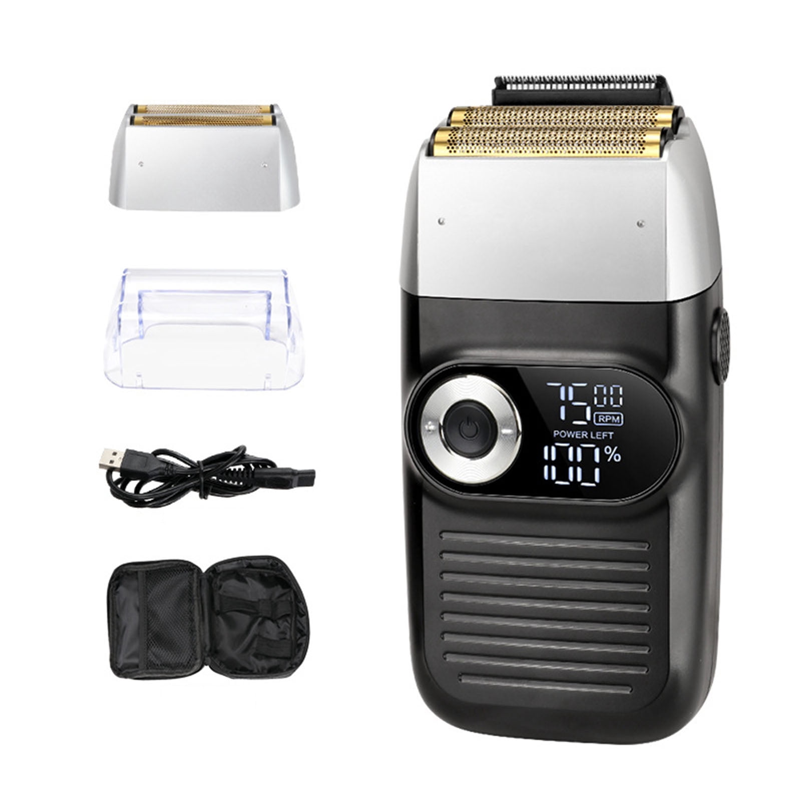 Amdohai 2-in-1 Electric Shaver Kit for Men' s Beard Shaving Trimming & Grooming Perfect Bald Look Multi-functional Beard Razor with LCD Screen Sideburn Trimmer Cordless Replaceable & Rechargeable Tr