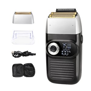 Amdohai 2-in-1 Kit de rasoir électrique pour le rasage des barbes pour hommes & Grooming Perfect Bald Look Razor à barbe multifonctionnel avec LCD Ecran Sideburn Trimmer sans fil remplaçable & Tr rechargeable