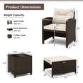 thumbnail image 3 of Gymax 5 CS Rattan Furniture w/ & Tempered Glass & 2 Ottomans Coffee Table Patio Off White, 3 of 7