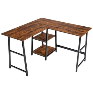 Patiojoy L-Shaped Bureau d'ordinateur coin jeu bureau écriture étude table PC Poste de travail pour le bureau à domicile Brown