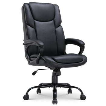 Mainstays Ergonomic Executive Office Chair, PU Leather Computer Seat for Adults, Supports 300 lbs, Height Adjustable & Tilt Control