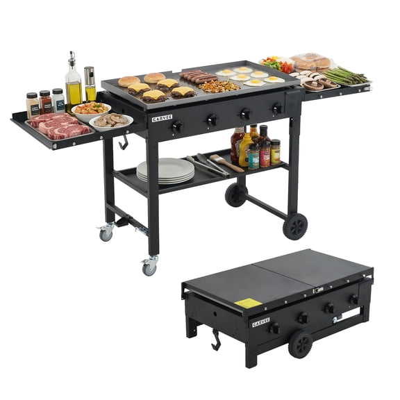36-Inch Flat Top Gas Griddle,Heavy-Duty 4-Disposable Propane Gas Griddle Grill,60,000 BTU,with Foldable Shelves & Wheels for Backyard BBQ, RV Camping & Pan-Frying