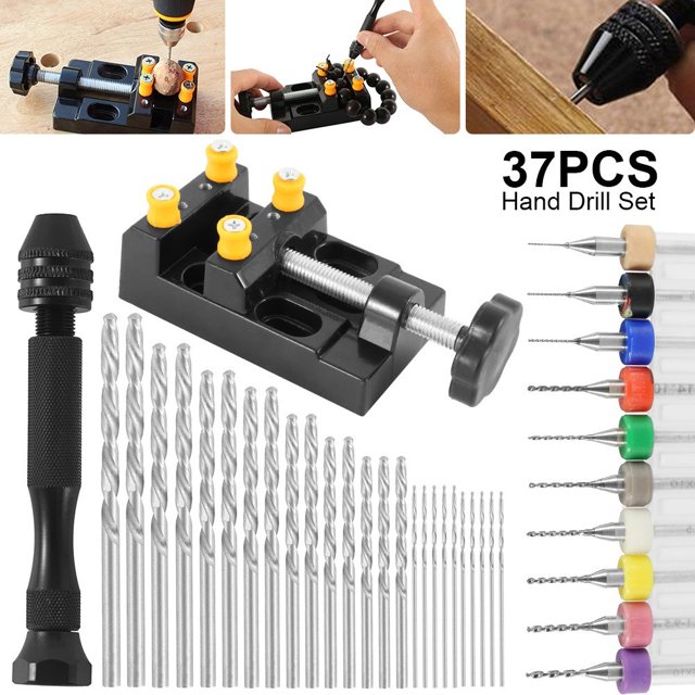 Ensemble de 37 Pcs de Perceuse à Main Incluant Étau à Épingle Perceuse à Main avec Mini Perces