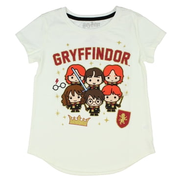 Harry Potter T-Shirt à Paillettes Style Chibi Gryffindor pour Fille, Col Ras du Cou (TP, 4/5)