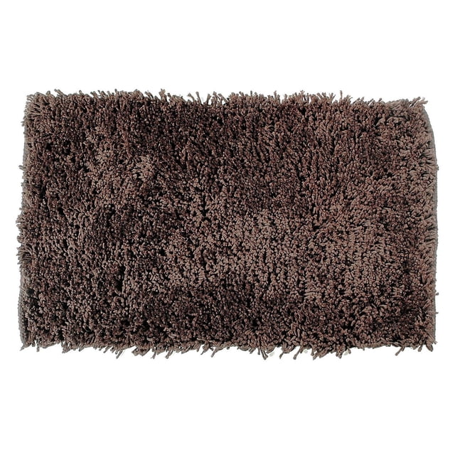 HANDWOVEN MICROFIBRE SHAGGY BATH MAT (BROWN) (20 x 32) with a rectangular shape covered in soft, dense brown shaggy microfibre and a non-slip backing, designed to keep bathroom floors dry and comfortable, suitable for bath and toilet areas.