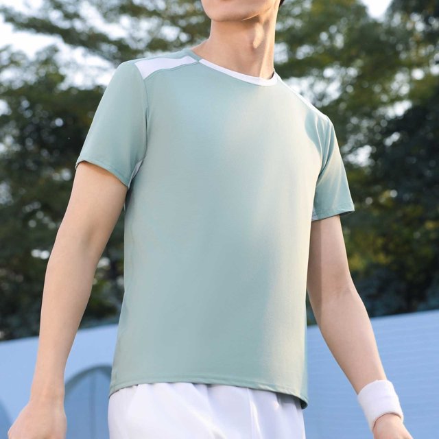 Styesk T Shirts for Man Solid-Color Casual Elastic Sports Short Sleeved Round-Neck Blouses