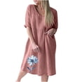 thumbnail image 2 of Robe d'Été Décontractée pour Femmes à Manches Trois Quarts 3/4, Col en V, à Imprimé, 2 of 5