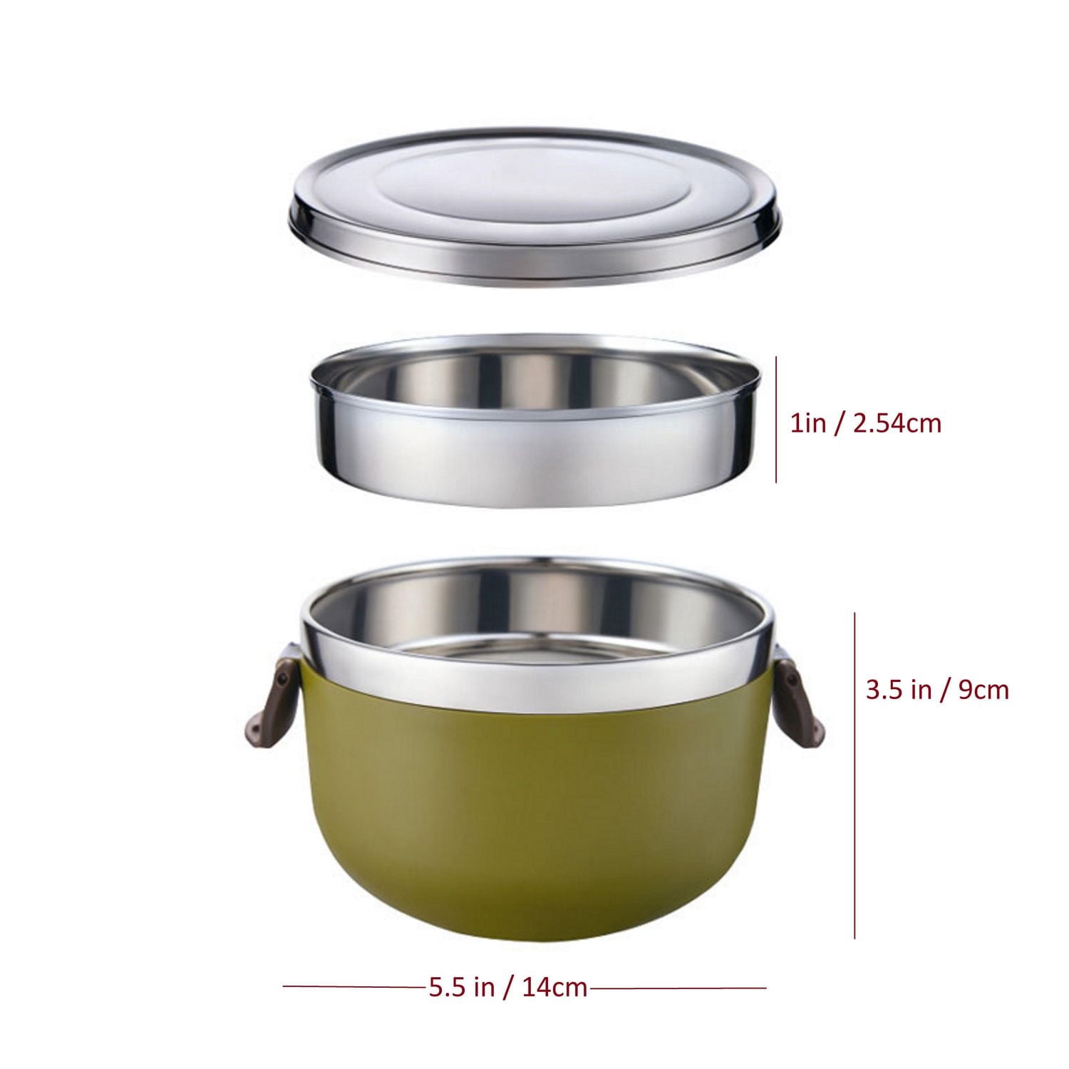 Boîte à repas en acier inoxydable isothermique de 1 L en vert militaire.