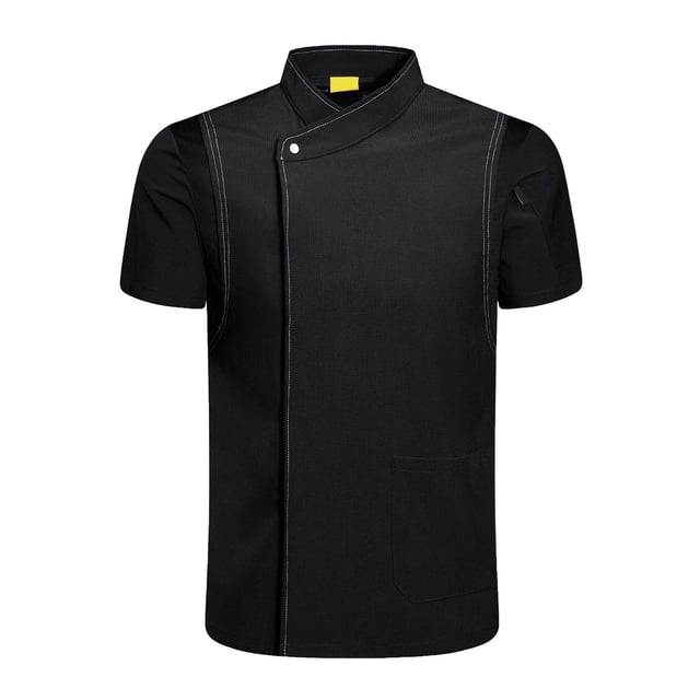 lionlar Chef Coat Jacket Short Sleeve Cafe Restaurant Apparel Pub Unisex Black XXXXL