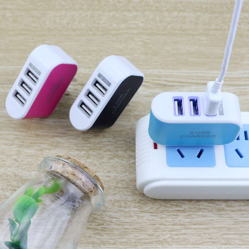 Universal Candy Color 3 USB Multi-Port Wall Charger charger ; Wall power US Plug Wall Adapter Cube Block AC 110-220V 5V