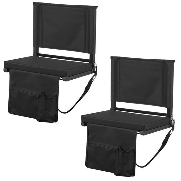 KFFKFF Stadium Seat, Folding Bleacher Seat with Back Support and Thick Cushion, Padded Stadium Seats for Bleacher Includes Shoulder Strap, Black Bleachers Chair