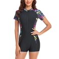 thumbnail image 1 of Women's Zipper One Piece Rash Guard Boyleg Swimwear Short Sleeve Swimsuit UPF 50+, 1 of 5