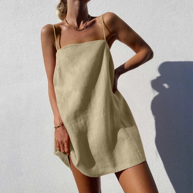 FcBaudy Robe Sans Manches à Encolure Carrée, Robes pour Femmes, Robes d'Été pour Femmes Mode Femmes Été Décontractée Unie avec Poches Camis Sans Manches Robe Mini Robe Femme