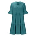 thumbnail image 4 of Robe Midi Évasée à Étages Décontractée pour Femmes, à Volants, Manches Courtes, Col en V, Ligne A, Ample, Robes d'Été Fluides, Robe Chemise Évasée Mini avec Poches, 4 of 6