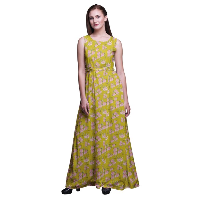 Bimba Robe Longue Sans Manches pour Femmes à Imprimé Floral Style Chic Maxi-Robe-Xxx-Grand