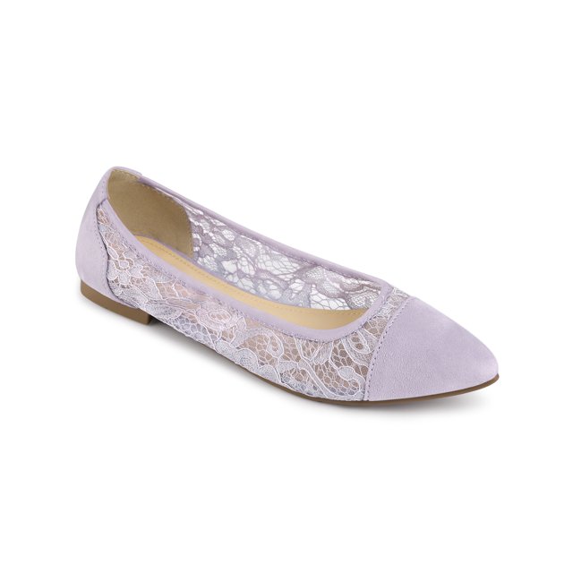 BLISSFUL STEP Chaussures Plates en Maille à Enfiler à Bout Pointu pour Femmes Fleur Violette 6