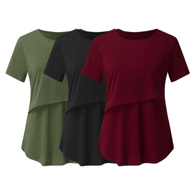 DPTALR Grossesse Enceinte Allaitement T-Shirts à Manches Courtes Couleur Unie Col Rond Blouse d'Allaitement