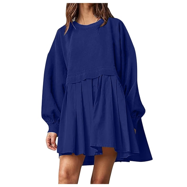 Pisexur Robe Chandail Surdimensionnée pour Femmes, Col Rond, Manches Longues, Patchwork, Robe d'Automne, Chandail à Enfiler, Hauts Amples et Fluides, Robe Chandail, Mini-Robe