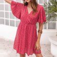 thumbnail image 3 of SMihono Robe d'Été Grande Taille pour Femmes 2023 Mode Imprimée Décontractée Printemps et Été Col en V Manches Courtes Longueur Genou, 3 of 4
