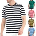 thumbnail image 3 of MYG Chemises Décontractées Homme Manches Courtes Rayé Rouge Blanc Polyester T-Shirt Été Vacances Voyage Chandail de Base Col Rond (TG), 3 of 9