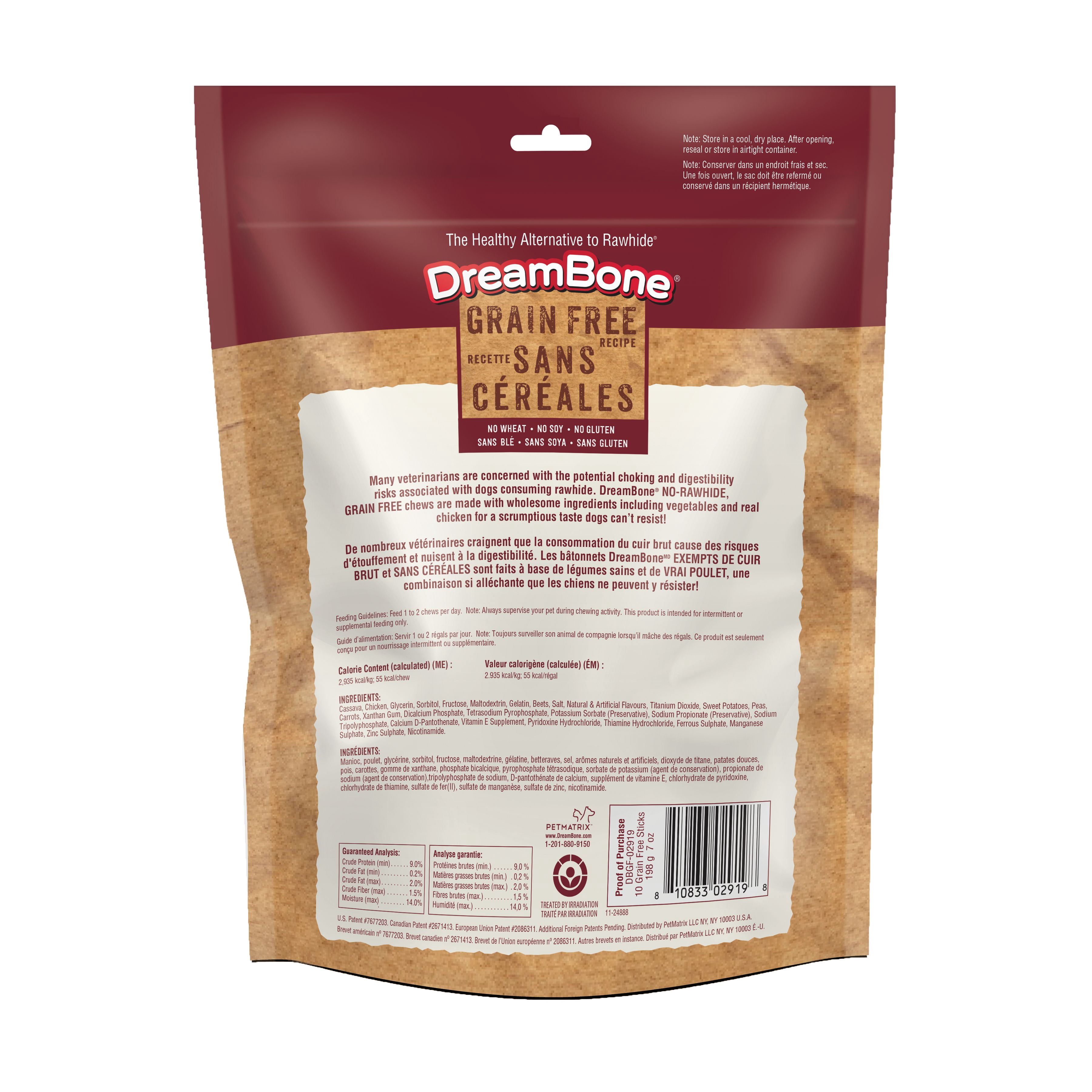 DreamBone DreamSticks sans grains – Friandises pour chiens sans cuir brut, avec vrai poulet et légumes, faciles à digérer