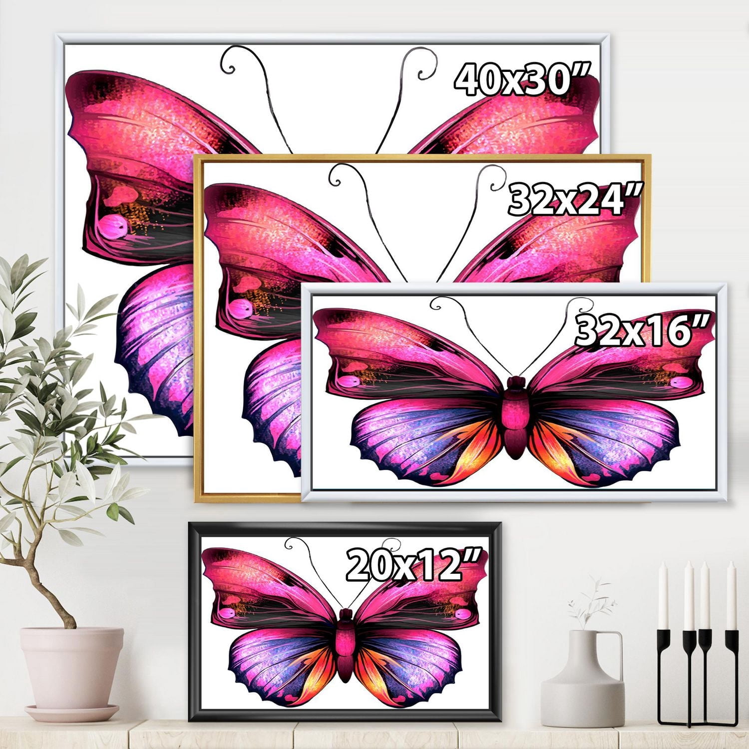 Designart Portrait de papillon rose vif ART MURAL À CADRE FLOTT