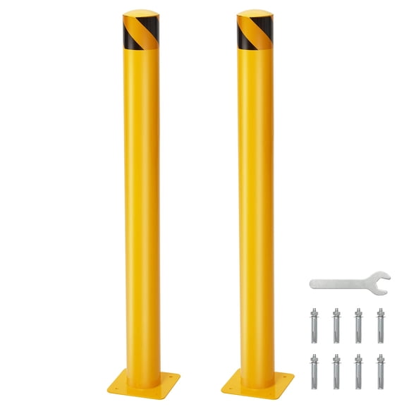 2Pcs Safety Bollard Post,48" Height x 4.5" Diameter Yellow Steel Traffic Bollard,Durable Metal Current & Parking Barrier with Anchor Bolts