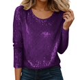 thumbnail image 1 of Haut à Paillettes de Célébration à Manches Longues et Col Rond pour – Chemise Décontractée Prête pour les Fêtes avec T-Shirts Scintillants pour Femmes Violet m, 1 of 5