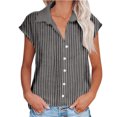 thumbnail image 1 of Timegard Striped Shirts for Women Button down Cap Sleeve Tops Casual Lapel V Neck Fashion Blouses, 1 of 5