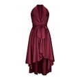 thumbnail image 4 of Mceream Robes de Cocktail pour Femmes Invitées de Mariage Grande Taille Robe Longue Portefeuille en Satin Sans Manches à Col en V à Volants Asymétrique Élégante Robe Formelle Bordeaux TTG, 4 of 8