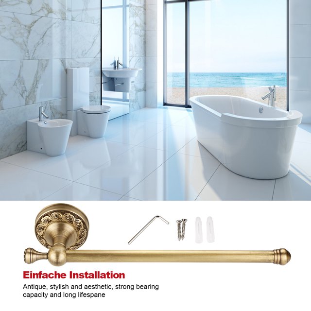 Heaveant Brass Towel Rack, Antique Brass Bathroom Towel Holder Rack Single Pole Bar Clothes Hanger Shelf Wall Mount