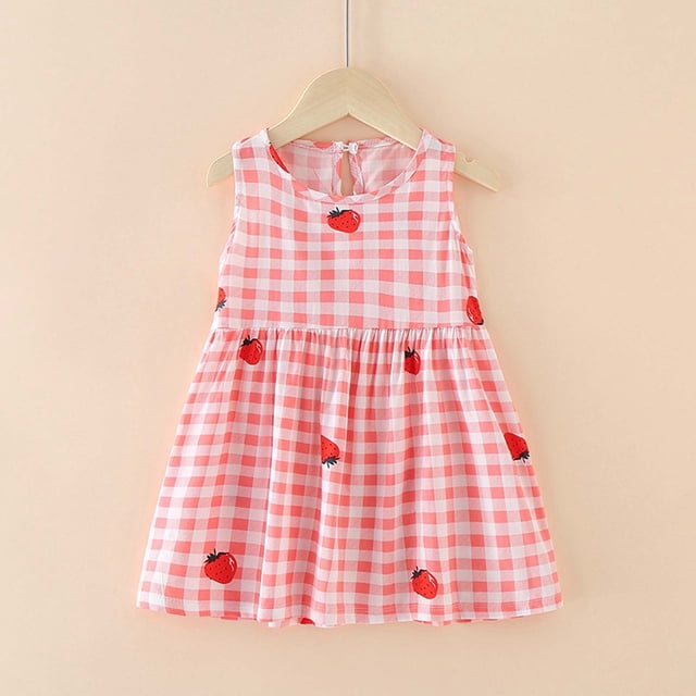 LSLJS Robe d'Été Sans Manches pour Tout-Petites Filles, Imprimé Graphique, Vêtements pour Enfants ( 4-5 Ans, Rose )