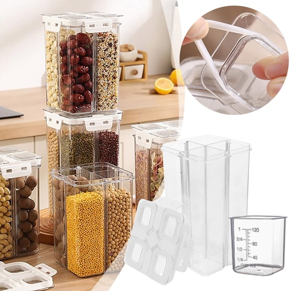Sealed Food Storage Container With Lid 4 Adjustable Compartments Kitchen Storage And Storage Suitable For Grains Pasta 1 Cup Containers with Storage Flour Jar Kitchen Stuff Glass Lunch Container
