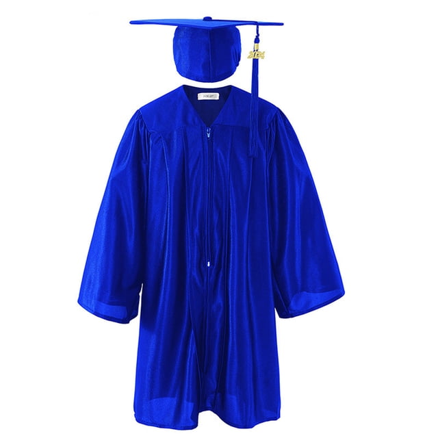 YUNAFFT Kids Graduation Gown Set Shiny Polyester Academic Dress with Cap 3-10Y