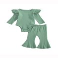 thumbnail image 1 of Baby Girl Solid Color Clothes Sets Cotton Bodysuit Tops Flared Pant Bell Bottom Outfits, 1 of 5
