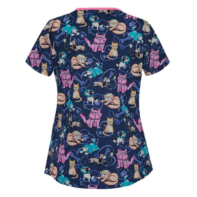RKSTN Blouse d'Uniforme de Travail à Manches Courtes Imprimé Animal pour Femmes