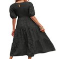 thumbnail image 3 of EIMELI Femmes Été Soufflé Manches Robe Smoking Floral en Vrac Fluide Robe Haute Taille Dentelle Floral Étagé Midi Robe Bleu Ciel XL, 3 of 4